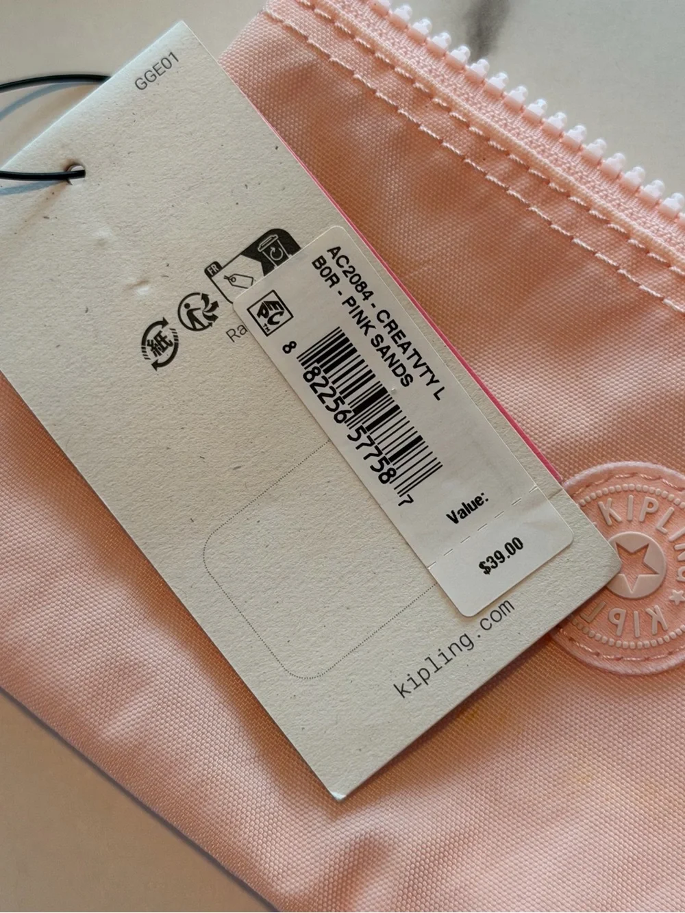 Kipling Light Pink Nylon Cosmetic Pouch